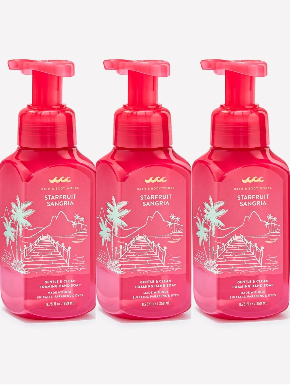 Bath & Body Works Starfruit Sangria Gentle Foaming Hand Soap Set of 3 NEW RARE
